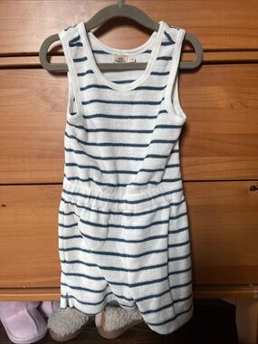 Faherty White & Navy Striped Terry Romper